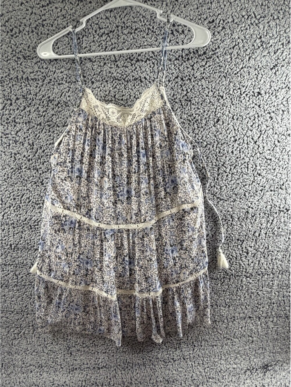 Wallflower Womens Size Small Floral Tiered Mini Dress Blue Ivory Lace Boho